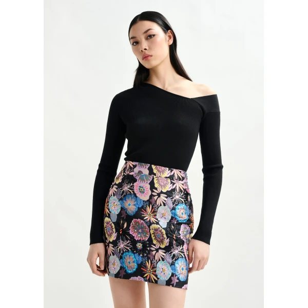Essentiel Antwerp Multicolor floral jacquard mini skirt with sequin and bead embellishments - Essentiel Antwerp Skirts - Colorful Belgian Design - Shop at Luxury Shoes 