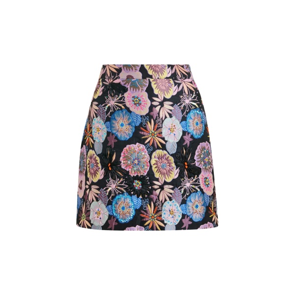Essentiel Antwerp Multicolor floral jacquard mini skirt with sequin and bead embellishments - Essentiel Antwerp Skirts - Colorful Belgian Design - Shop at Luxury Shoes 
