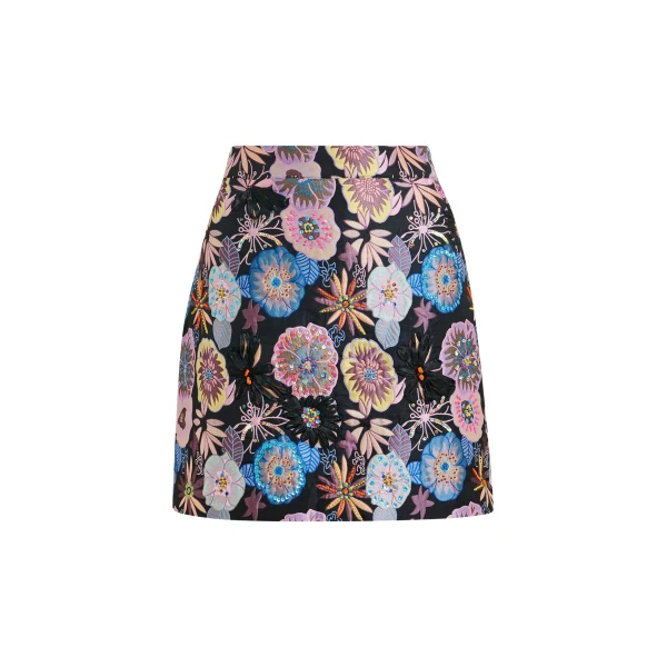 Essentiel Antwerp Multicolor floral jacquard mini skirt with sequin and bead embellishments - Essentiel Antwerp Skirts - Colorful Belgian Design - Shop at Luxury Shoes 