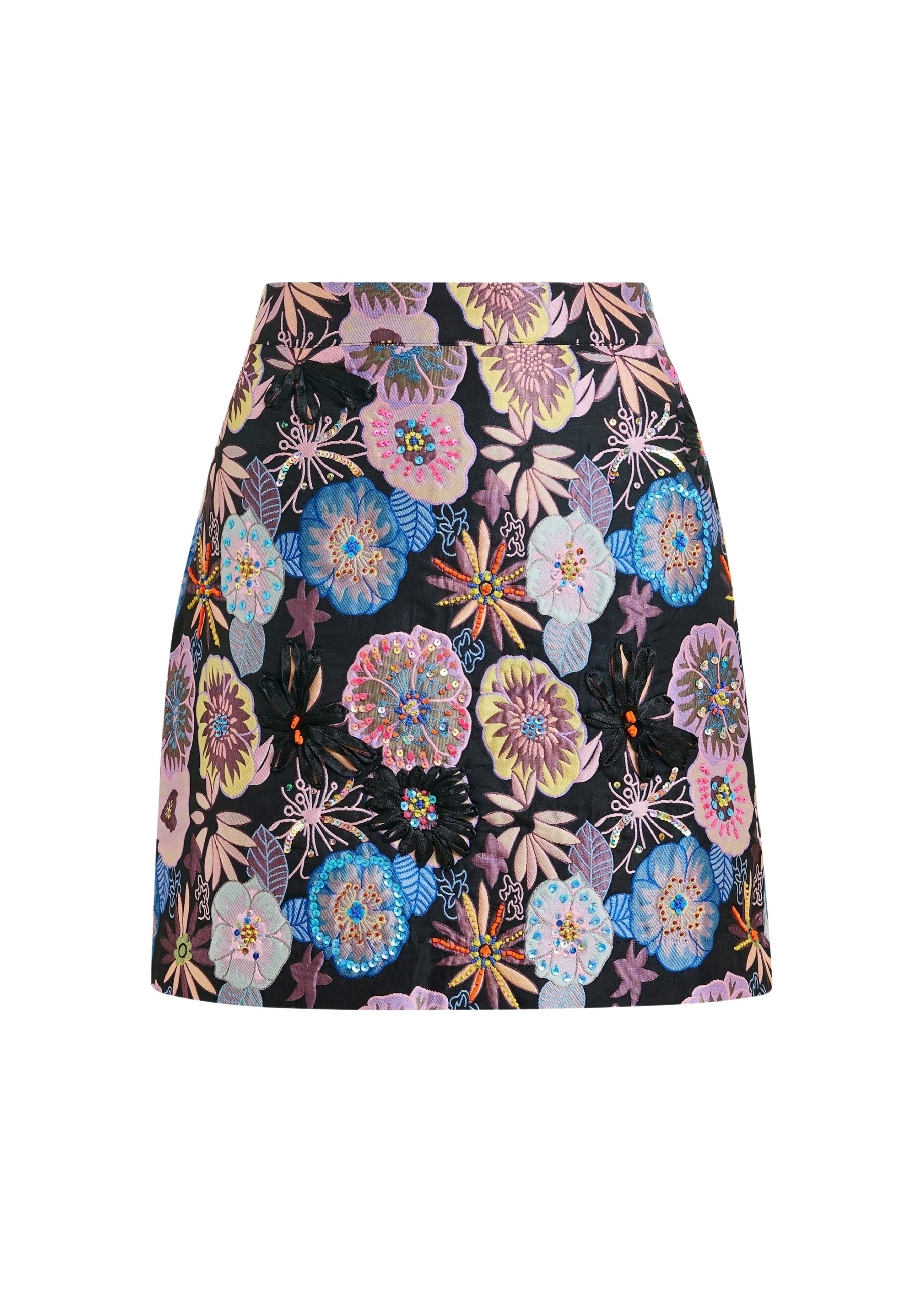 Essentiel Antwerp Multicolor floral jacquard mini skirt with sequin and bead embellishments - Essentiel Antwerp Skirts - Colorful Belgian Design - Shop at Luxury Shoes 