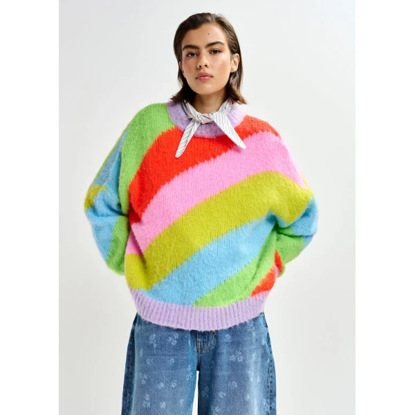 Essentiel Antwerp Multicolor intarsia knit striped sweater - Essentiel Antwerp Knitwear - Colorful Belgian Design - Shop at Luxury Shoes 