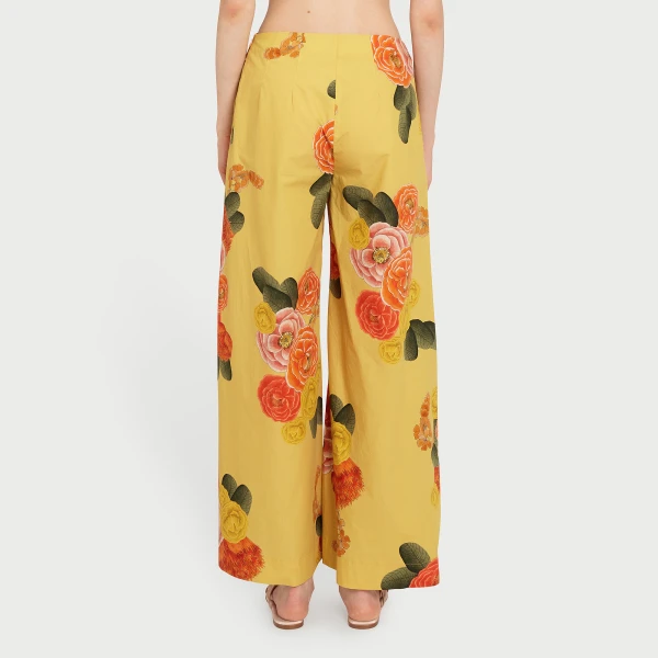 Giambattista Valli Mustard Blossoms Poplin Wide-Leg Pants - Giambattista Valli Pants - Romantic Couture - Shop at Luxury Shoes 
