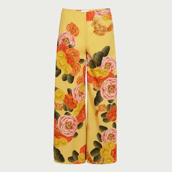 Giambattista Valli Mustard Blossoms Poplin Wide-Leg Pants - Giambattista Valli Pants - Romantic Couture - Shop at Luxury Shoes 