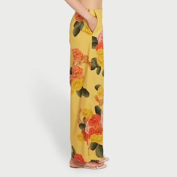 Giambattista Valli Mustard Blossoms Poplin Wide-Leg Pants - Giambattista Valli Pants - Romantic Couture - Shop at Luxury Shoes 