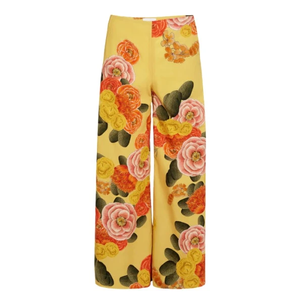 Giambattista Valli Mustard Blossoms Poplin Wide-Leg Pants - Giambattista Valli Pants - Romantic Couture - Shop at Luxury Shoes 