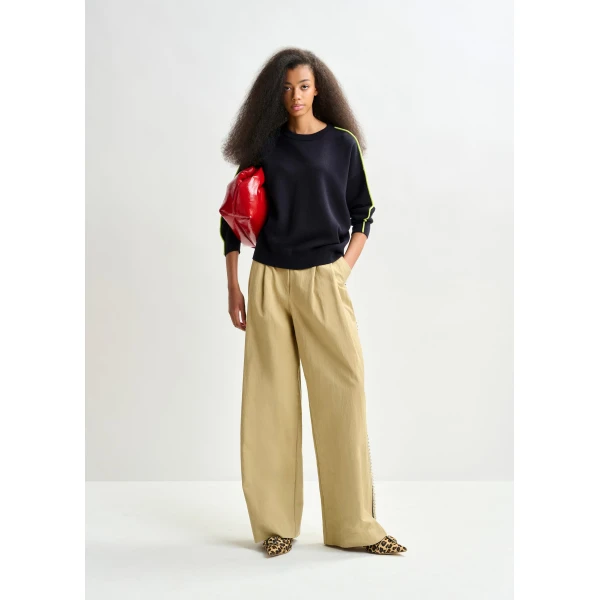 Essentiel Antwerp Navy and green knitted sweater with fitted waist - Essentiel Antwerp Knitwear - Colorful Belgian Design - Shop at Luxury Shoes 