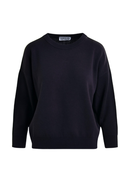 Essentiel Antwerp Navy and green knitted sweater with fitted waist - Essentiel Antwerp Knitwear - Colorful Belgian Design - Shop at Luxury Shoes 