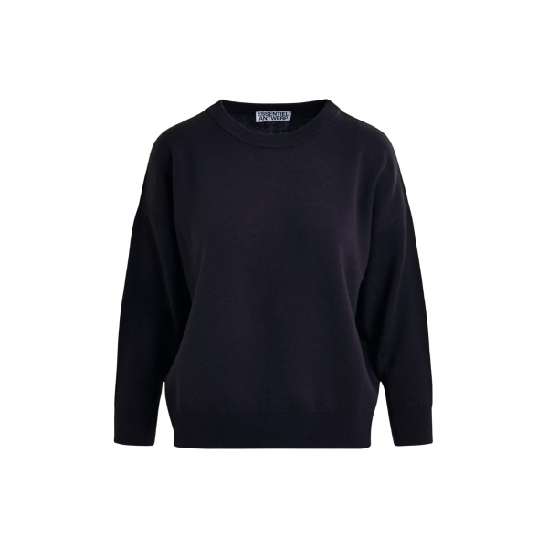 Essentiel Antwerp Navy and green knitted sweater with fitted waist - Essentiel Antwerp Knitwear - Colorful Belgian Design - Shop at Luxury Shoes 