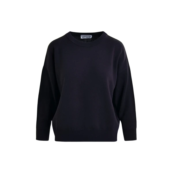 Essentiel Antwerp Navy and green knitted sweater with fitted waist - Essentiel Antwerp Knitwear - Colorful Belgian Design - Shop at Luxury Shoes 
