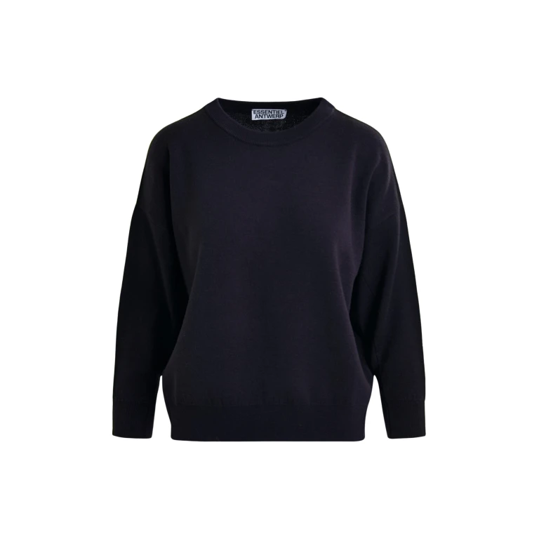 Essentiel Antwerp Navy and green knitted sweater with fitted waist - Essentiel Antwerp Knitwear - Colorful Belgian Design - Shop at Luxury Shoes 