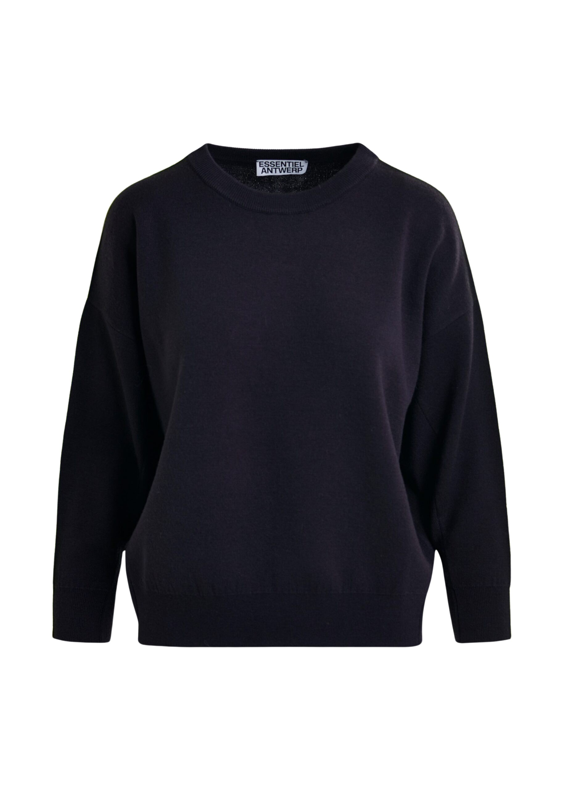 Essentiel Antwerp Navy and green knitted sweater with fitted waist