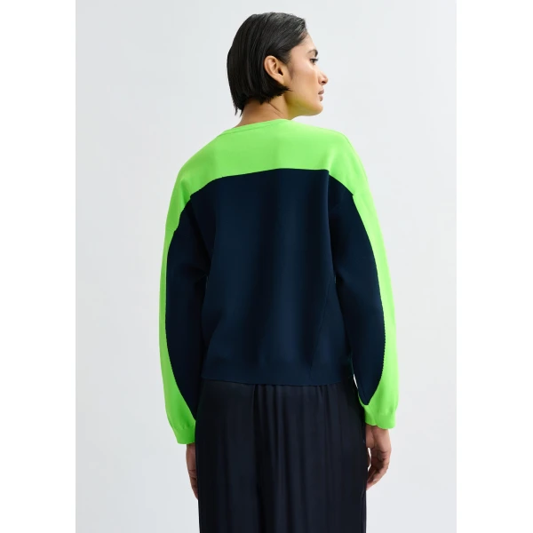 Essentiel Antwerp Navy and green two-tone knit sweater - Essentiel Antwerp Knitwear - Colorful Belgian Design - Shop at Luxury Shoes 