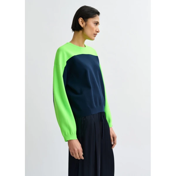 Essentiel Antwerp Navy and green two-tone knit sweater - Essentiel Antwerp Knitwear - Colorful Belgian Design - Shop at Luxury Shoes 