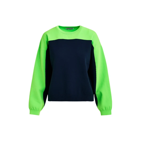 Essentiel Antwerp Navy and green two-tone knit sweater - Essentiel Antwerp Knitwear - Colorful Belgian Design - Shop at Luxury Shoes 