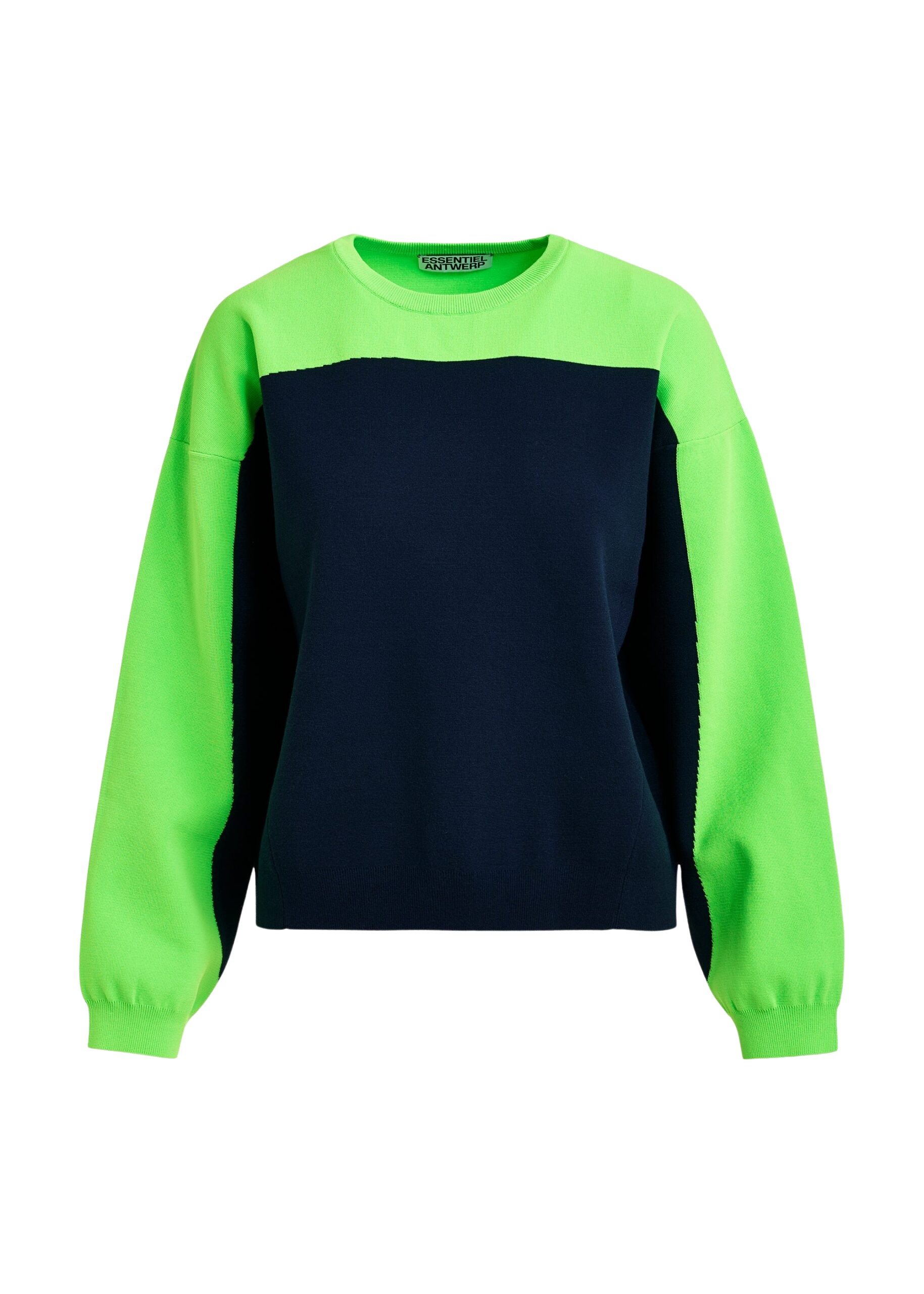 Essentiel Antwerp Navy and green two-tone knit sweater