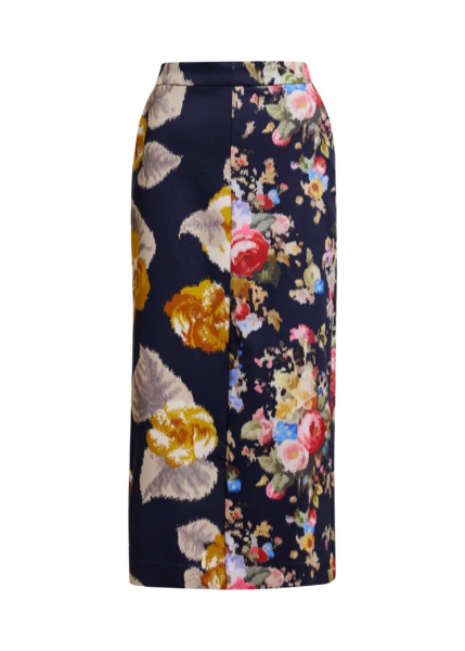 Essentiel Antwerp Navy and multicolor dual floral print maxi skirt - Essentiel Antwerp Skirts - Colorful Belgian Design - Shop at Luxury Shoes 