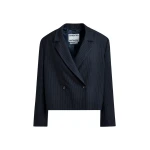 Essentiel Antwerp Navy and white pinstripe cropped blazer - Essentiel Antwerp Jackets - Colorful Belgian Design - Shop at Luxury Shoes 