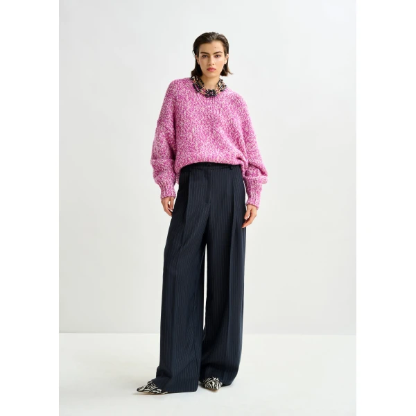Essentiel Antwerp Navy and white pinstripe wide-leg pants - Essentiel Antwerp Pants - Colorful Belgian Design - Shop at Luxury Shoes 