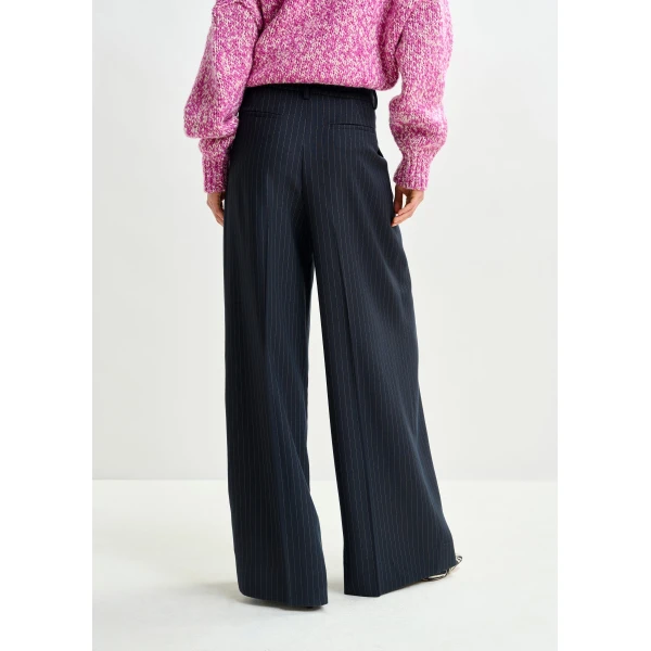Essentiel Antwerp Navy and white pinstripe wide-leg pants - Essentiel Antwerp Pants - Colorful Belgian Design - Shop at Luxury Shoes 