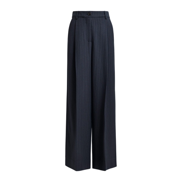 Essentiel Antwerp Navy and white pinstripe wide-leg pants - Essentiel Antwerp Pants - Colorful Belgian Design - Shop at Luxury Shoes 
