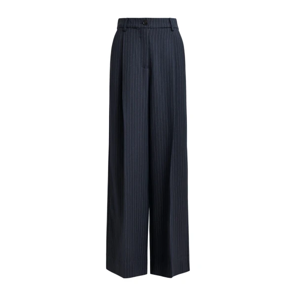 Essentiel Antwerp Navy and white pinstripe wide-leg pants - Essentiel Antwerp Pants - Colorful Belgian Design - Shop at Luxury Shoes 