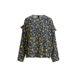 Essentiel Antwerp Navy and yellow floral print top with ruffle detail - Essentiel Antwerp Tops - Colorful Belgian Design - Shop at Luxury Shoes 