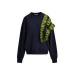Essentiel Antwerp Navy cotton-blend sweatshirt with ruffle details - Essentiel Antwerp Shirts - Colorful Belgian Design - Shop at Luxury Shoes 