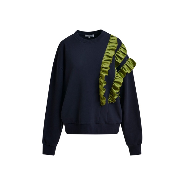 Essentiel Antwerp Navy cotton-blend sweatshirt with ruffle details - Essentiel Antwerp Shirts - Colorful Belgian Design - Shop at Luxury Shoes 