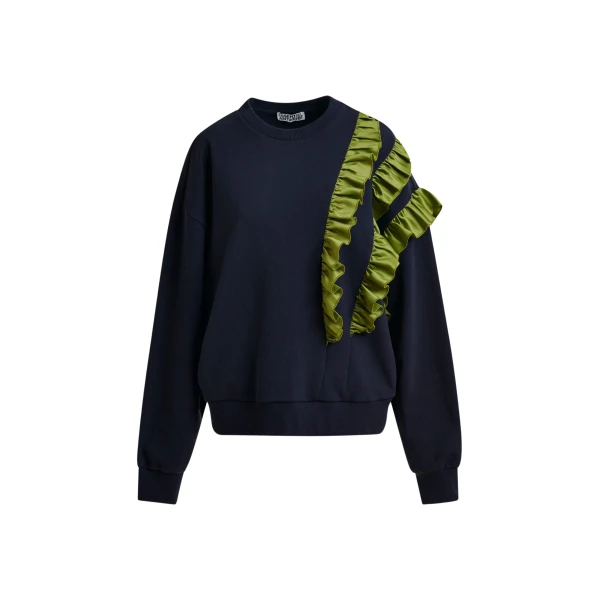 Essentiel Antwerp Navy cotton-blend sweatshirt with ruffle details - Essentiel Antwerp Shirts - Colorful Belgian Design - Shop at Luxury Shoes 
