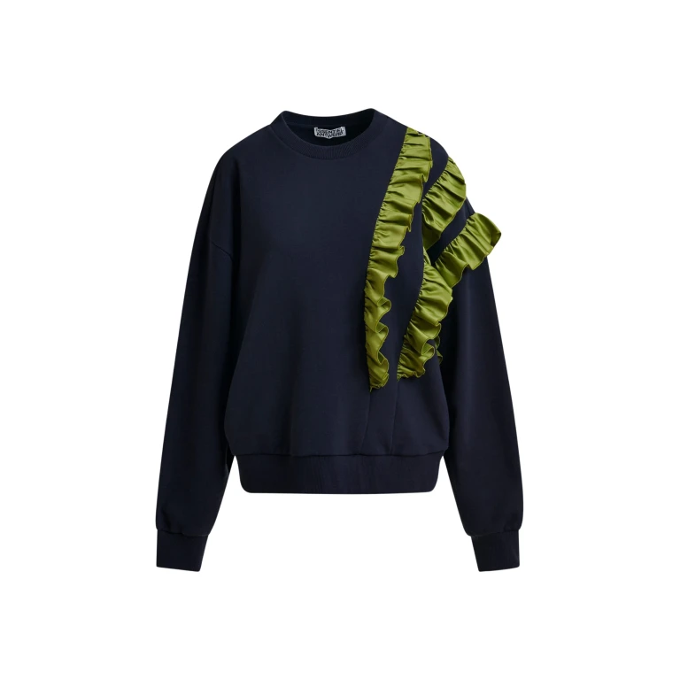 Essentiel Antwerp Navy cotton-blend sweatshirt with ruffle details - Essentiel Antwerp Shirts - Colorful Belgian Design - Shop at Luxury Shoes 