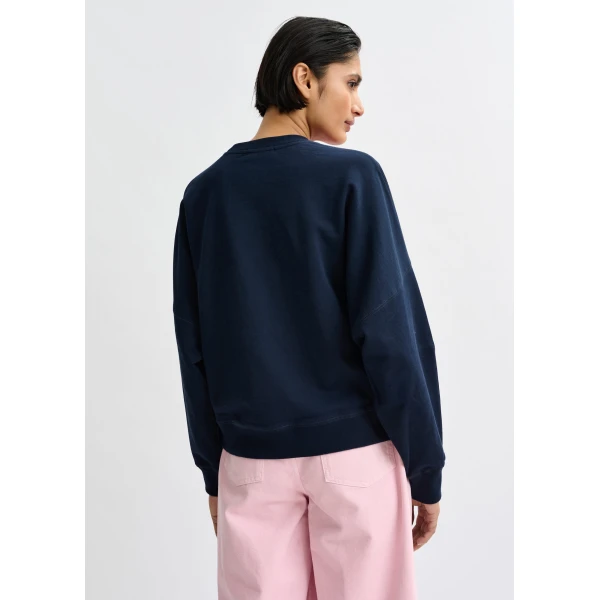 Essentiel Antwerp Navy cotton sweatshirt with pink floral sequin and bead-embellished embroidery - Essentiel Antwerp Shirts - Colorful Belgian Design - Shop at Luxury Shoes 