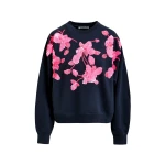Essentiel Antwerp Navy cotton sweatshirt with pink floral sequin and bead-embellished embroidery - Essentiel Antwerp Shirts - Colorful Belgian Design - Shop at Luxury Shoes 
