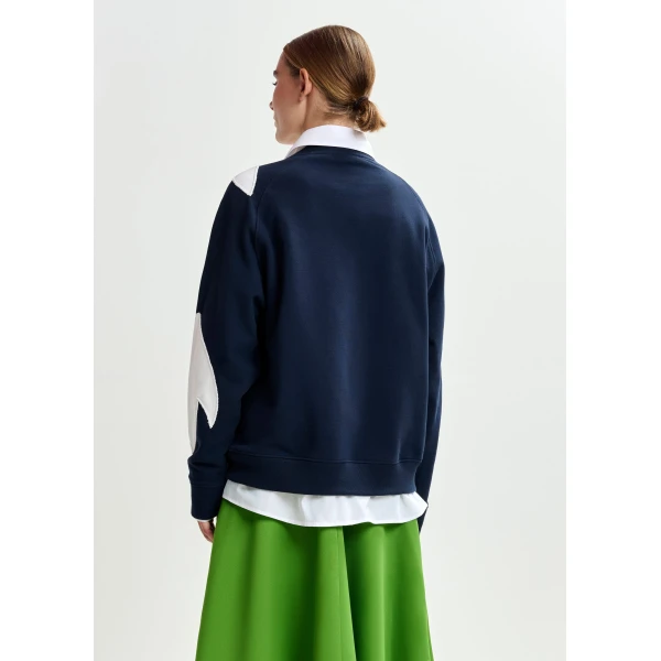Essentiel Antwerp Navy cotton sweatshirt with white flame appliqués - Essentiel Antwerp Shirts - Colorful Belgian Design - Shop at Luxury Shoes 