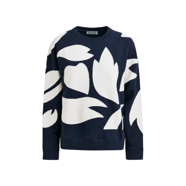 Essentiel Antwerp Navy cotton sweatshirt with white flame appliqués - Essentiel Antwerp Shirts - Colorful Belgian Design - Shop at Luxury Shoes 