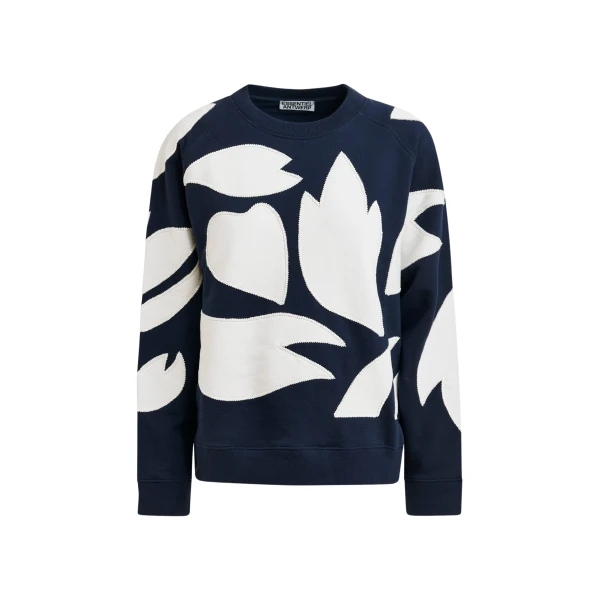 Essentiel Antwerp Navy cotton sweatshirt with white flame appliqués - Essentiel Antwerp Shirts - Colorful Belgian Design - Shop at Luxury Shoes 