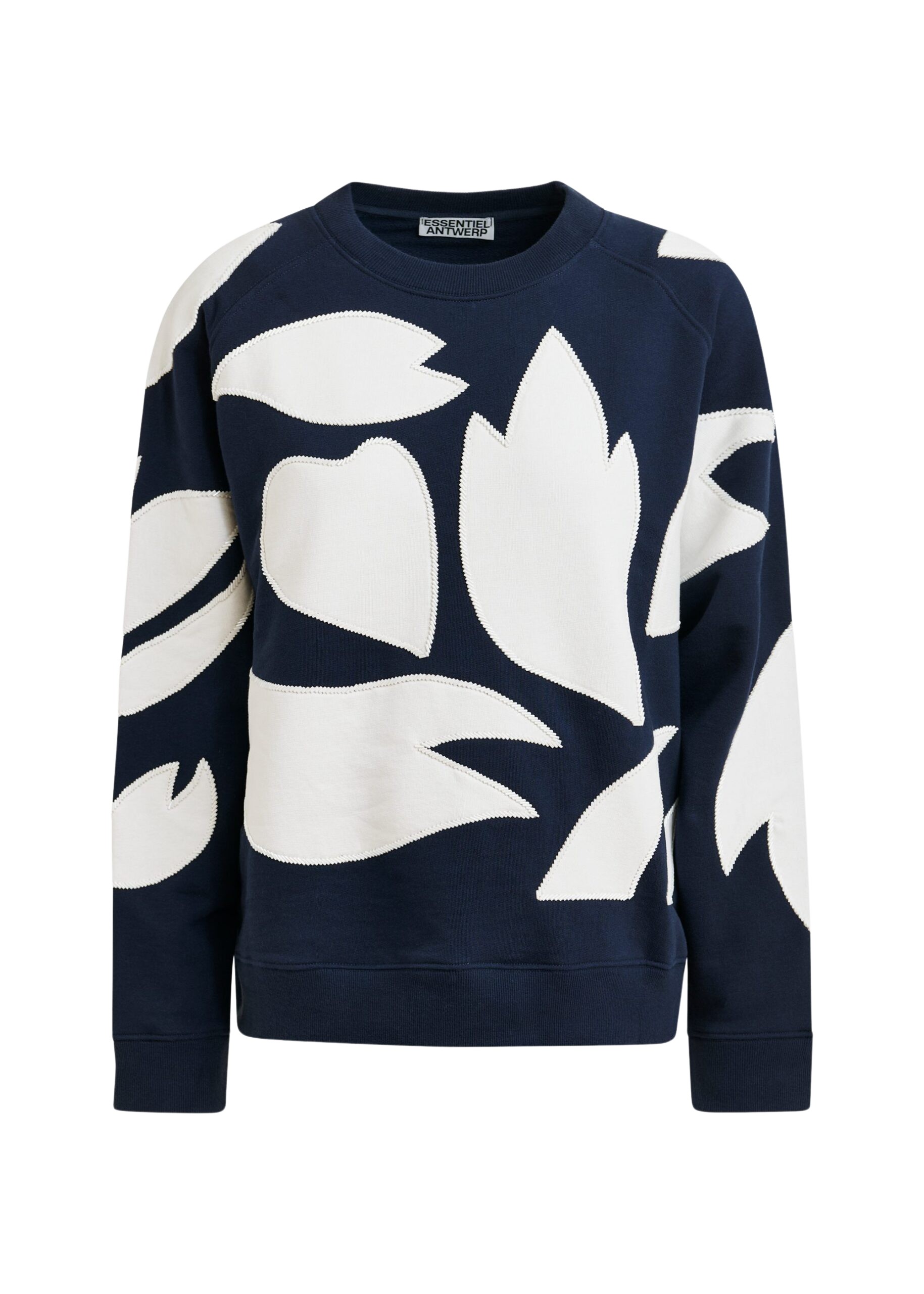 Essentiel Antwerp Navy cotton sweatshirt with white flame appliqués Top