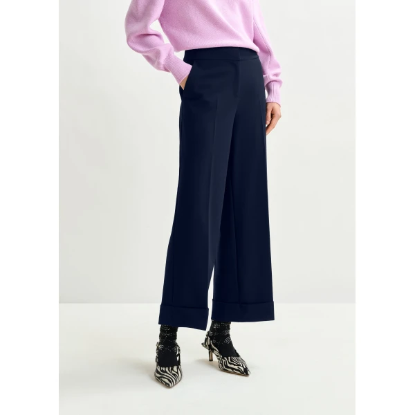 Essentiel Antwerp Navy cropped pants with folded cuffs - Essentiel Antwerp Pants - Colorful Belgian Design - Shop at Luxury Shoes 