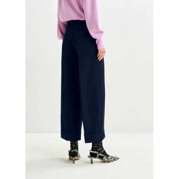 Essentiel Antwerp Navy cropped pants with folded cuffs - Essentiel Antwerp Pants - Colorful Belgian Design - Shop at Luxury Shoes 