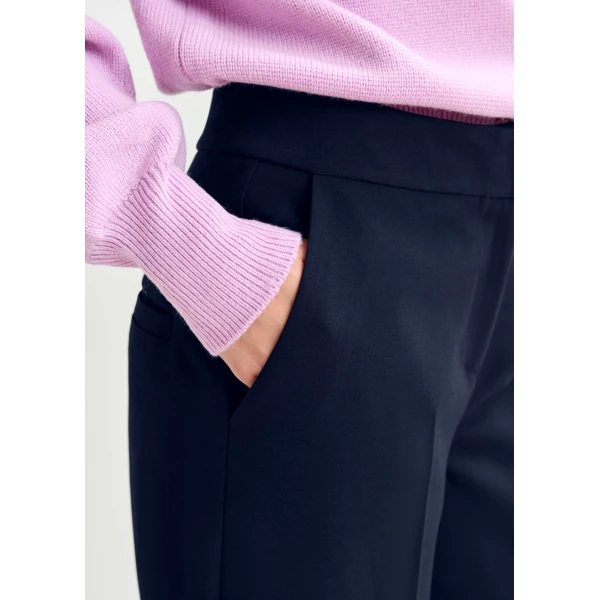 Essentiel Antwerp Navy cropped pants with folded cuffs - Essentiel Antwerp Pants - Colorful Belgian Design - Shop at Luxury Shoes 