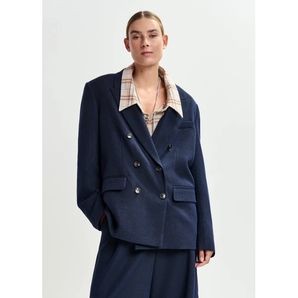 Essentiel Antwerp Navy double-breasted blazer - Essentiel Antwerp Jackets - Colorful Belgian Design - Shop at Luxury Shoes 