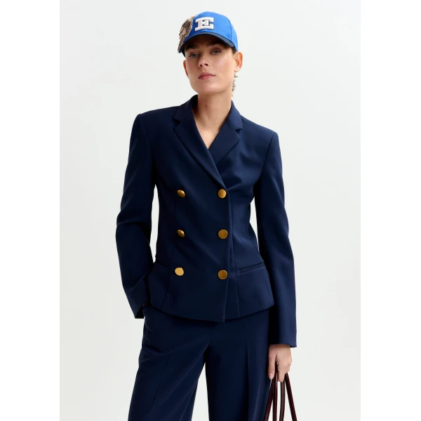 Essentiel Antwerp Navy double-breasted blazer with gold-tone buttons - Essentiel Antwerp Jackets - Colorful Belgian Design - Shop at Luxury Shoes 