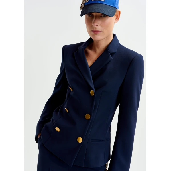 Essentiel Antwerp Navy double-breasted blazer with gold-tone buttons - Essentiel Antwerp Jackets - Colorful Belgian Design - Shop at Luxury Shoes 