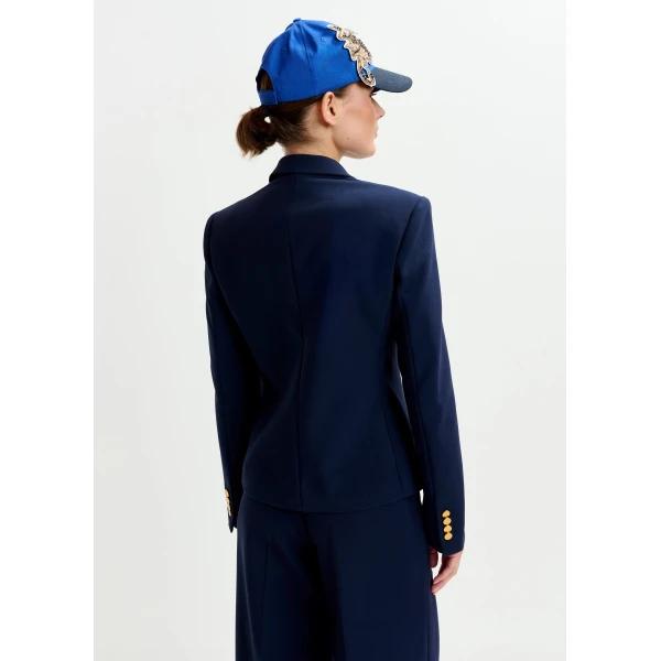 Essentiel Antwerp Navy double-breasted blazer with gold-tone buttons - Essentiel Antwerp Jackets - Colorful Belgian Design - Shop at Luxury Shoes 