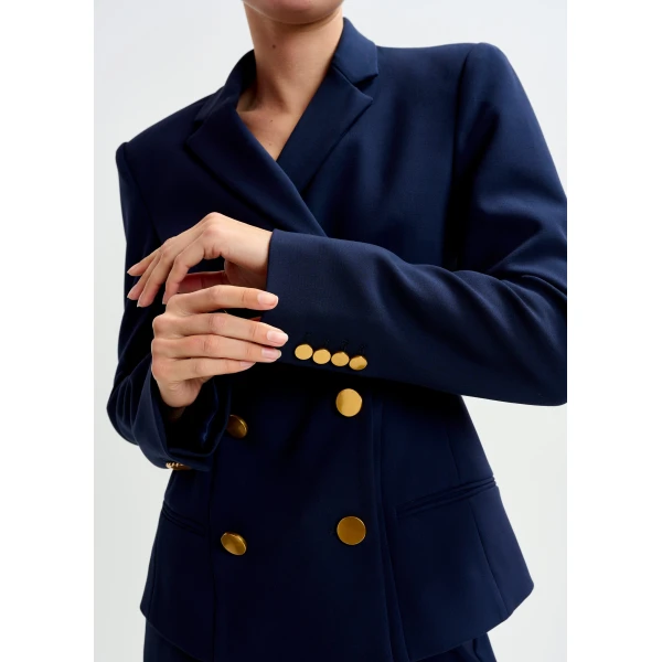 Essentiel Antwerp Navy double-breasted blazer with gold-tone buttons - Essentiel Antwerp Jackets - Colorful Belgian Design - Shop at Luxury Shoes 
