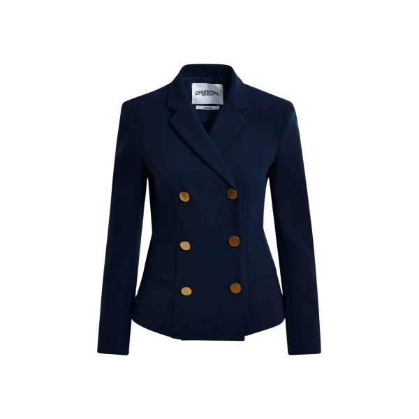 Essentiel Antwerp Navy double-breasted blazer with gold-tone buttons - Essentiel Antwerp Jackets - Colorful Belgian Design - Shop at Luxury Shoes 