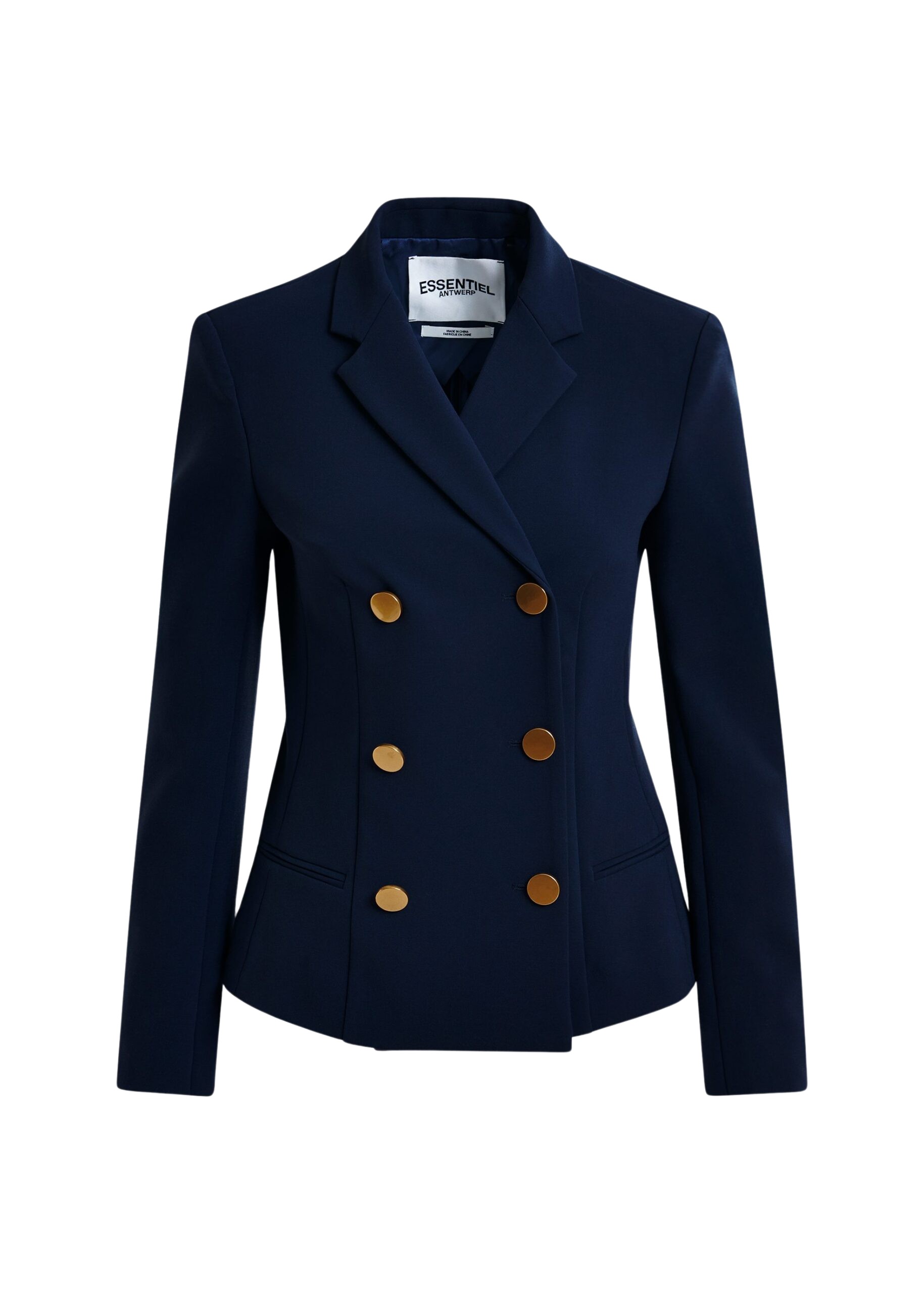 Essentiel Antwerp Navy double-breasted blazer with gold-tone buttons - Essentiel Antwerp Jackets - Colorful Belgian Design - Shop at Luxury Shoes 