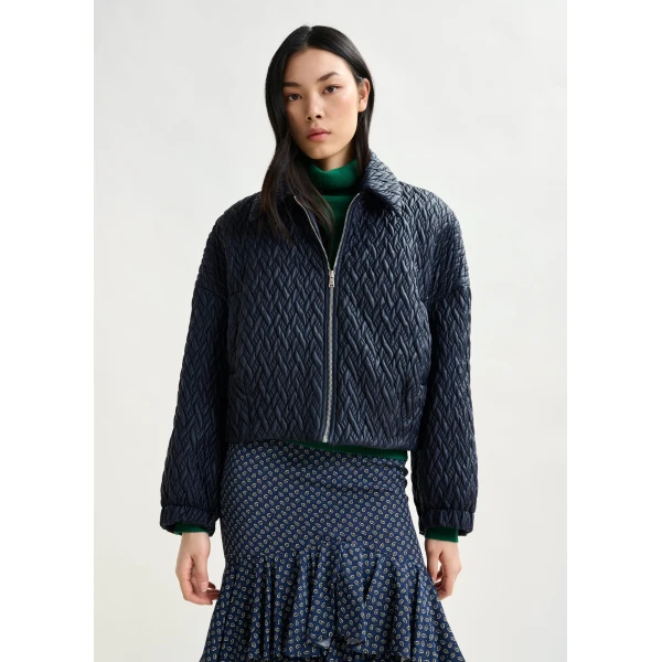 Essentiel Antwerp Navy faux leather bomber jacket - Essentiel Antwerp Jackets - Colorful Belgian Design - Shop at Luxury Shoes 