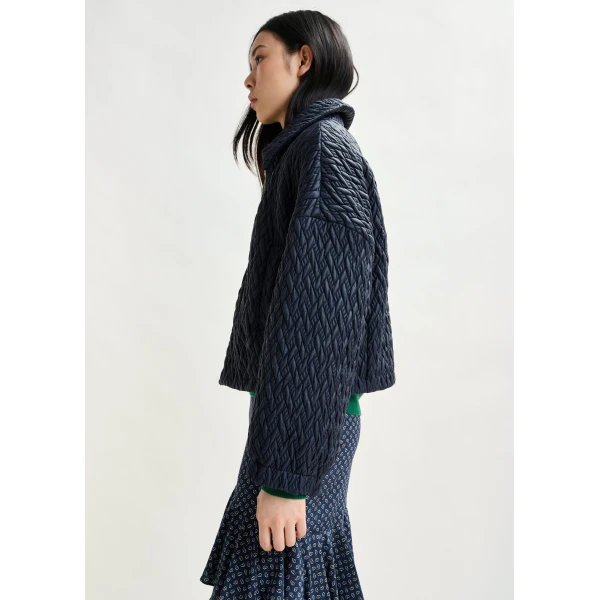 Essentiel Antwerp Navy faux leather bomber jacket - Essentiel Antwerp Jackets - Colorful Belgian Design - Shop at Luxury Shoes 