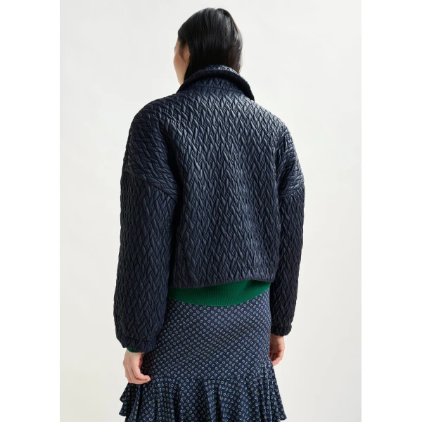 Essentiel Antwerp Navy faux leather bomber jacket - Essentiel Antwerp Jackets - Colorful Belgian Design - Shop at Luxury Shoes 
