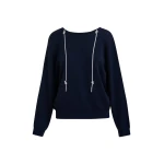 Essentiel Antwerp Navy open-back sweater with rhinestone strings - Essentiel Antwerp Knitwear - Colorful Belgian Design - Shop at Luxury Shoes 